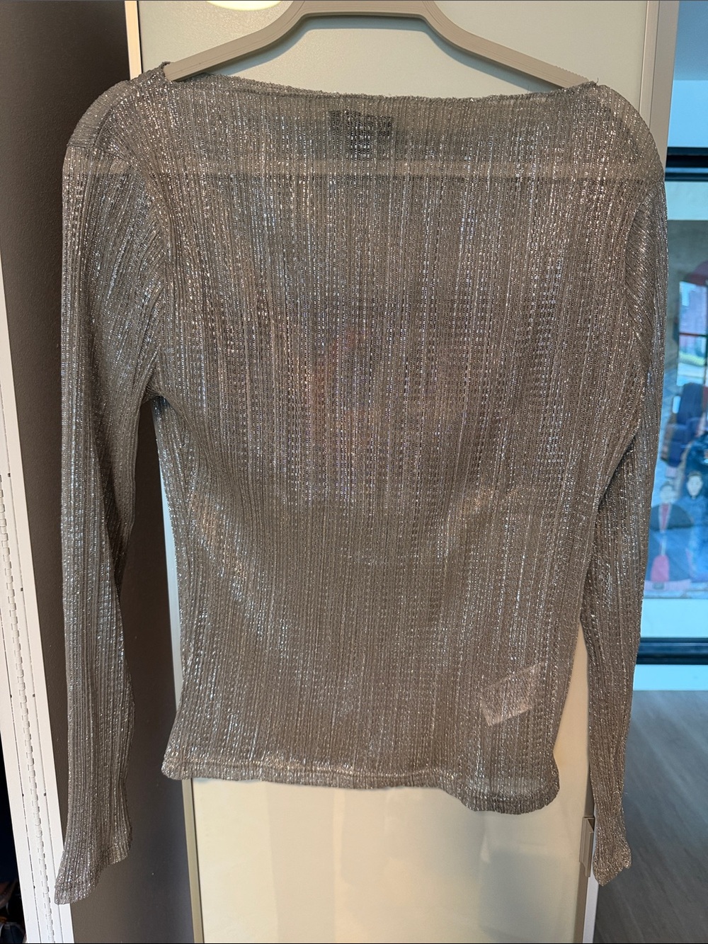 J. Crew Metallic Silver Ribbed Knit Top